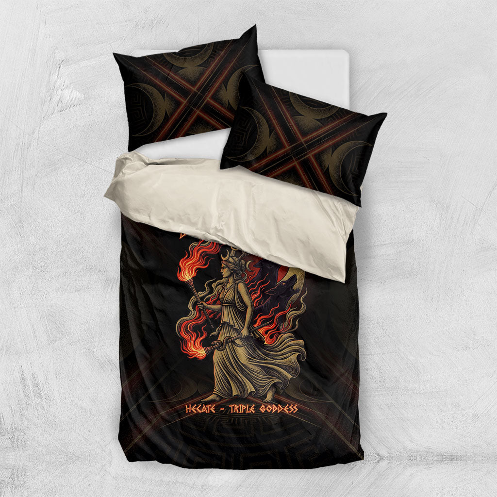 Hecate Triple Goddess Bedding Set Greek Hecate Flaming Torches Key Snake And Hounds