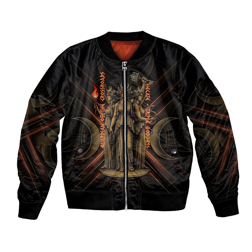 Hecate Triple Goddess Bomber Jacket Greek Hecate Flaming Torches Key Snake And Hounds