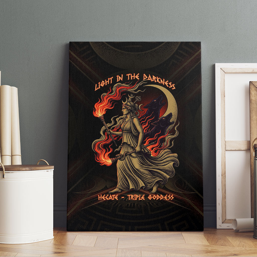 Hecate Triple Goddess Canvas Wall Art Greek Hecate Flaming Torches Key Snake And Hounds