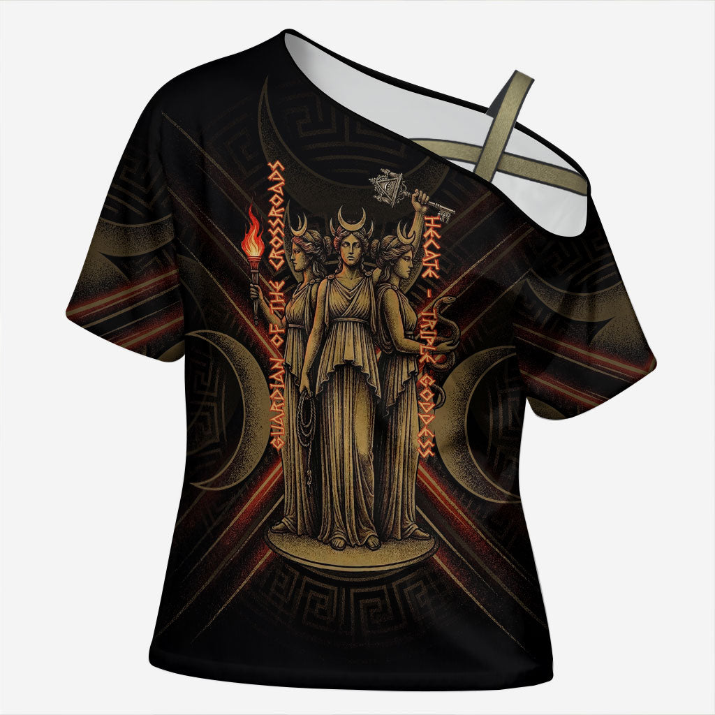 Hecate Triple Goddess Cross Shoulder Shirt Greek Hecate Flaming Torches Key Snake And Hounds