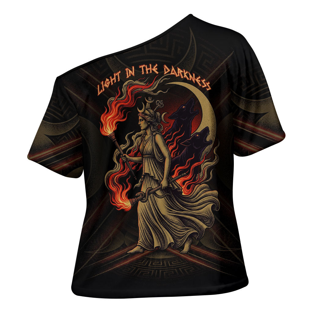 Hecate Triple Goddess Cross Shoulder Shirt Greek Hecate Flaming Torches Key Snake And Hounds