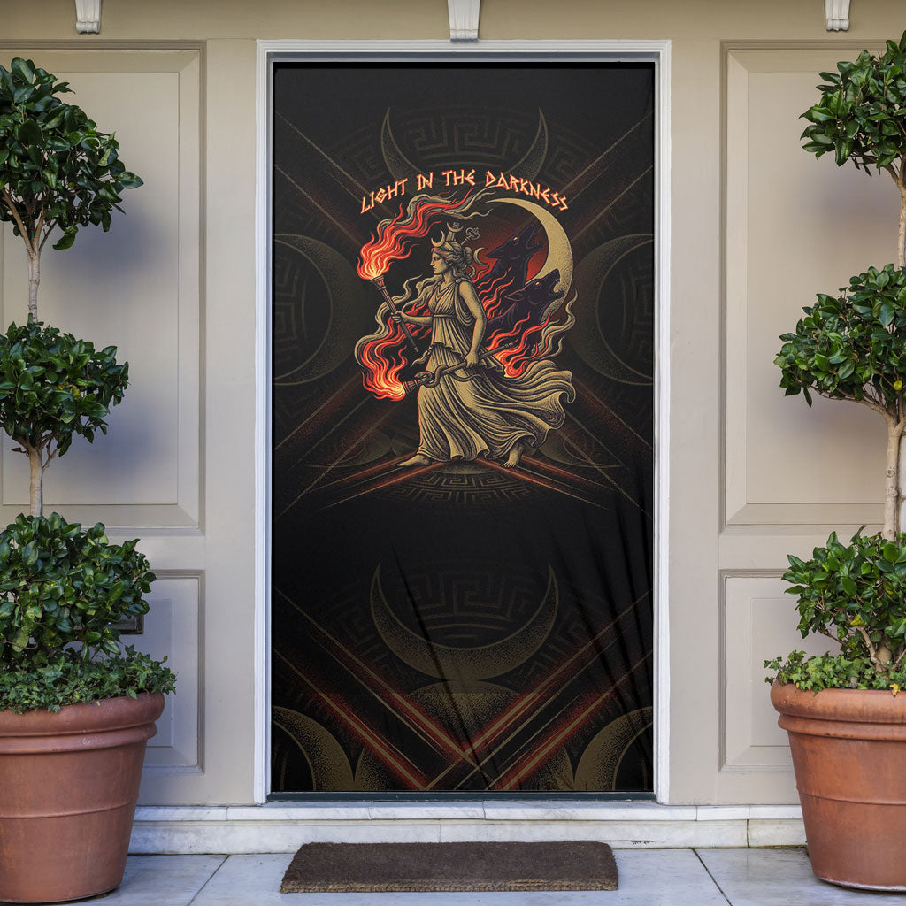 Hecate Triple Goddess Door Cover Greek Hecate Flaming Torches Key Snake And Hounds