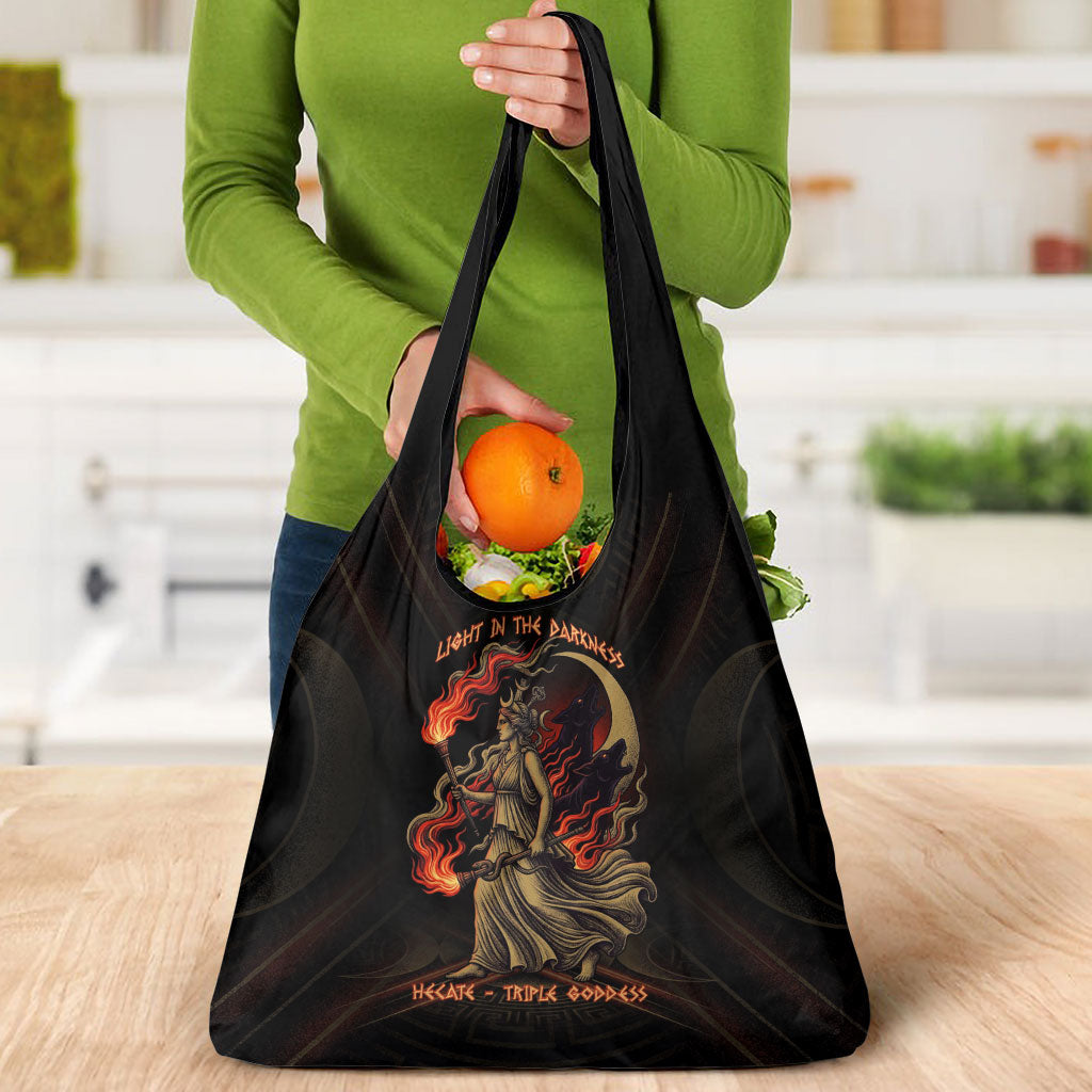 Hecate Triple Goddess Grocery Bag Greek Hecate Flaming Torches Key Snake And Hounds