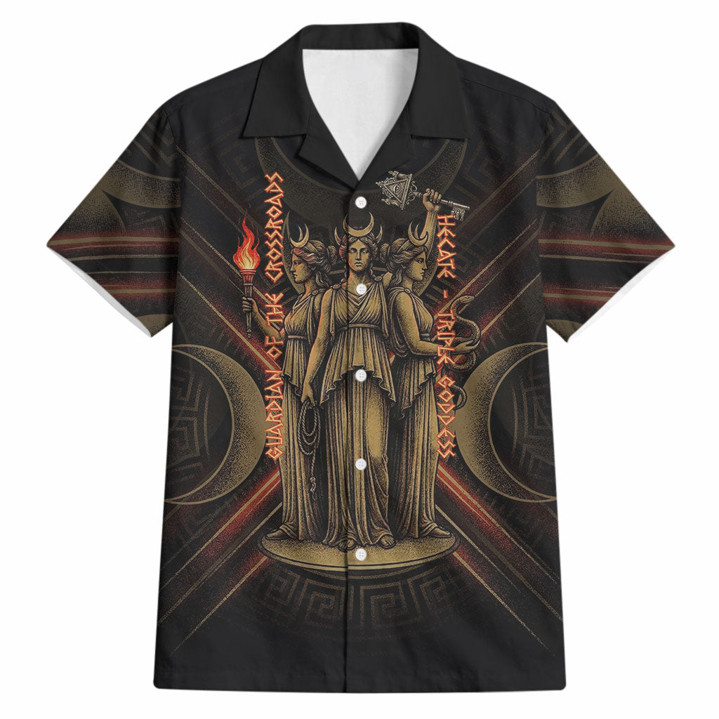Hecate Triple Goddess Hawaiian Shirt Greek Hecate Flaming Torches Key Snake And Hounds