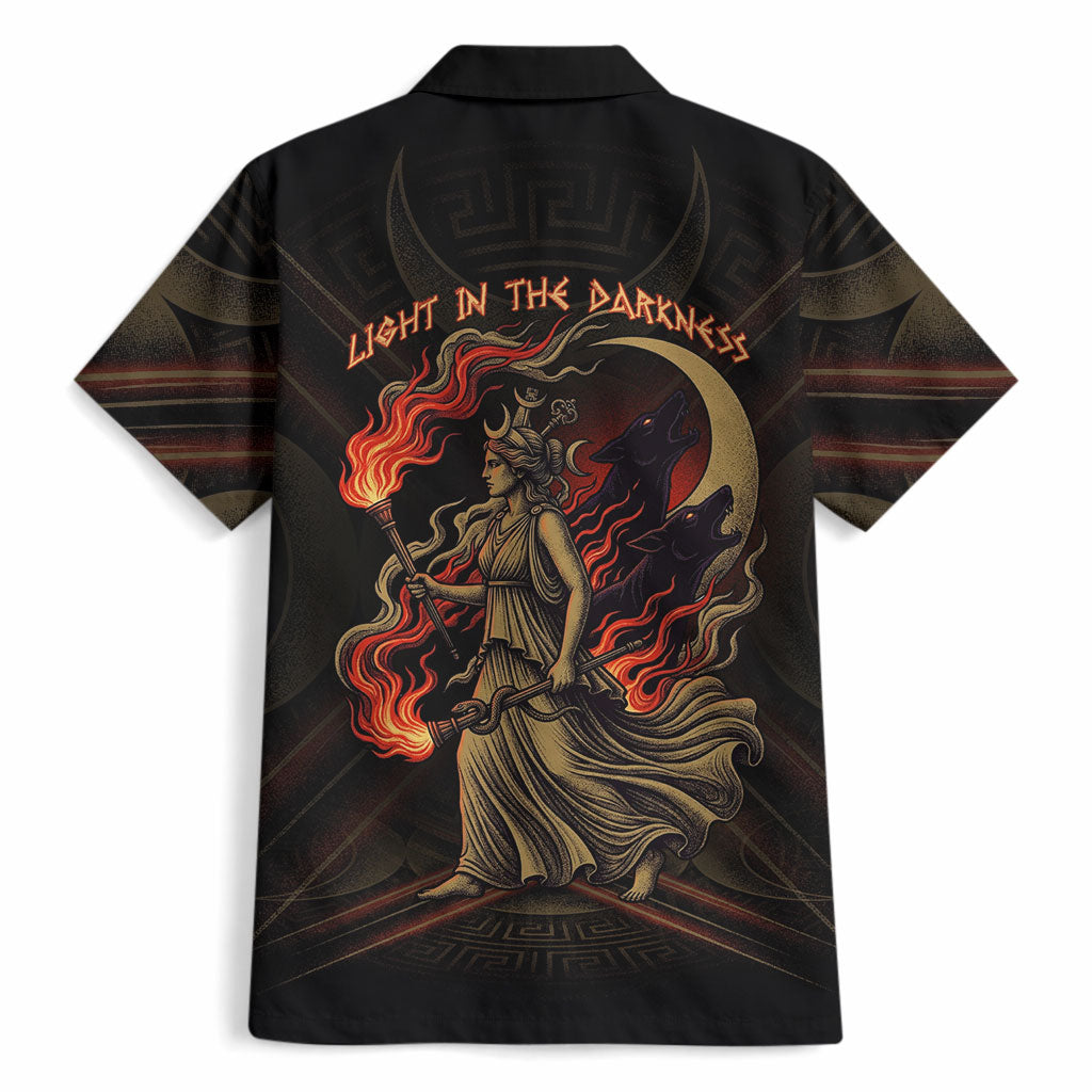 Hecate Triple Goddess Hawaiian Shirt Greek Hecate Flaming Torches Key Snake And Hounds