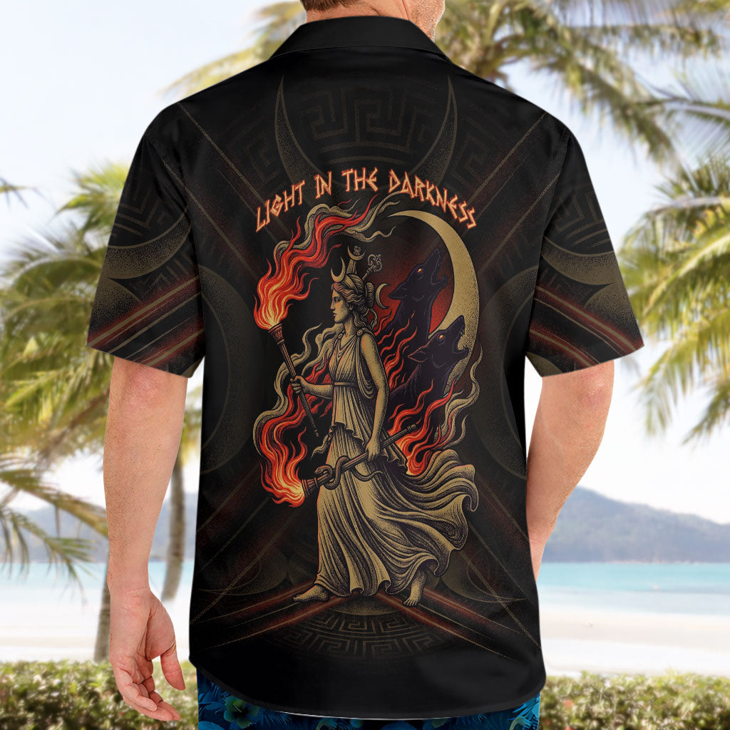Hecate Triple Goddess Hawaiian Shirt Greek Hecate Flaming Torches Key Snake And Hounds
