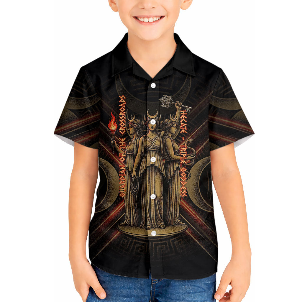 Hecate Triple Goddess Hawaiian Shirt Greek Hecate Flaming Torches Key Snake And Hounds