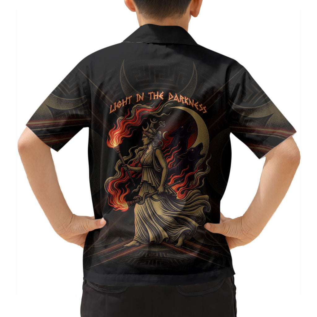Hecate Triple Goddess Hawaiian Shirt Greek Hecate Flaming Torches Key Snake And Hounds
