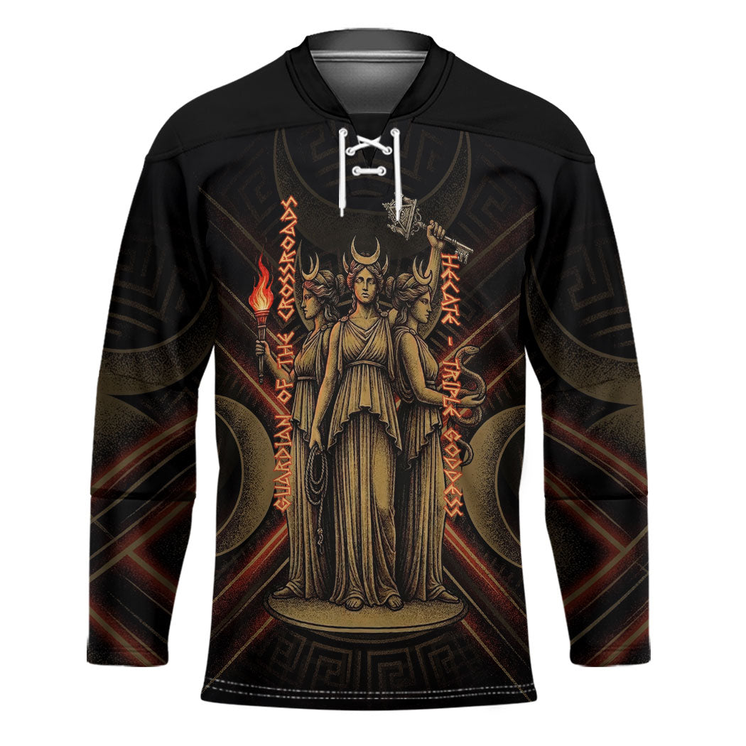 Hecate Triple Goddess Hockey Jersey Greek Hecate Flaming Torches Key Snake And Hounds