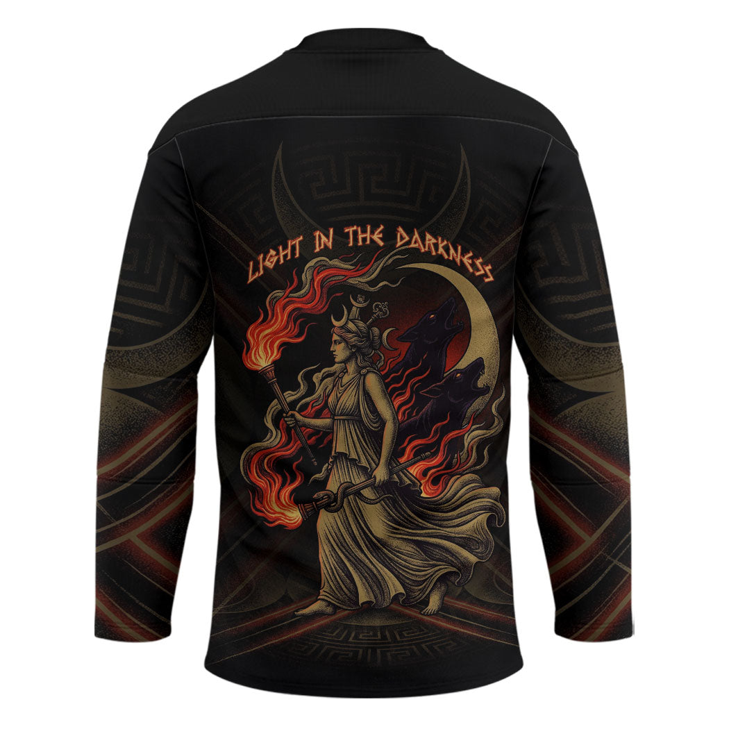 Hecate Triple Goddess Hockey Jersey Greek Hecate Flaming Torches Key Snake And Hounds