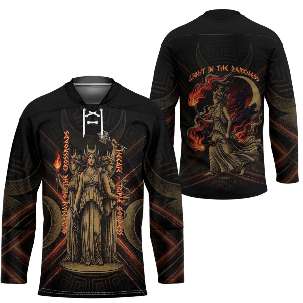 Hecate Triple Goddess Hockey Jersey Greek Hecate Flaming Torches Key Snake And Hounds
