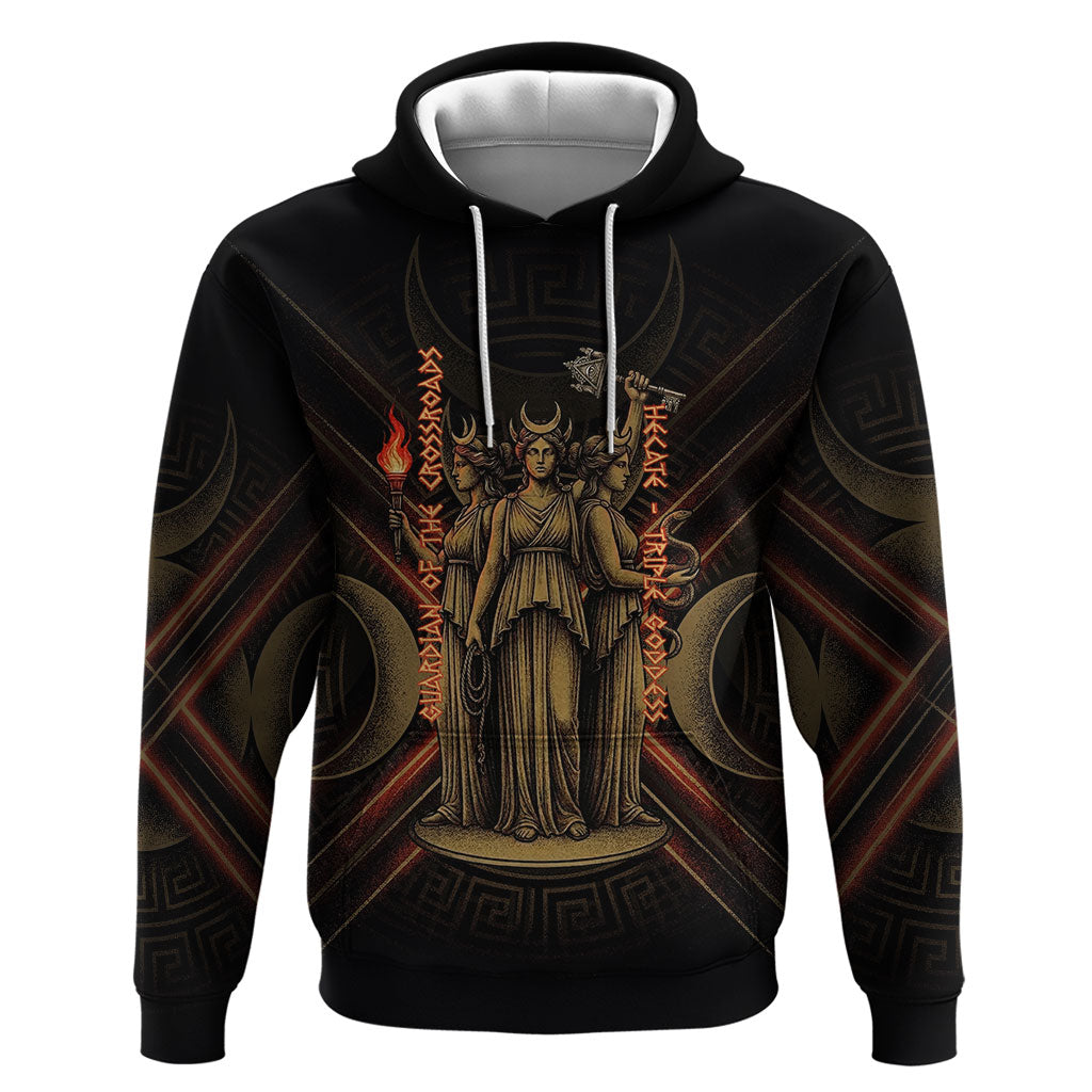 Hecate Triple Goddess Hoodie Greek Hecate Flaming Torches Key Snake And Hounds