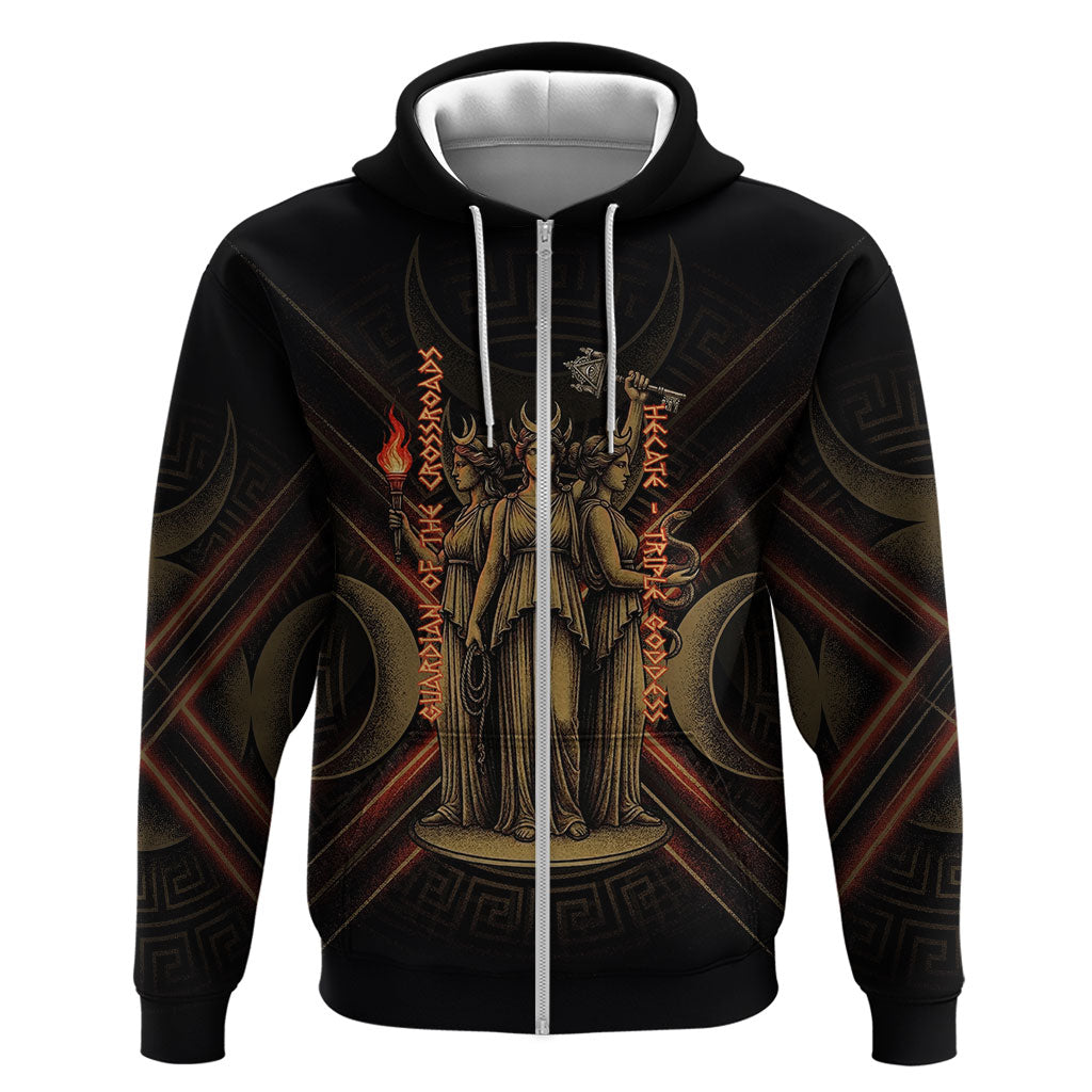 Hecate Triple Goddess Hoodie Greek Hecate Flaming Torches Key Snake And Hounds