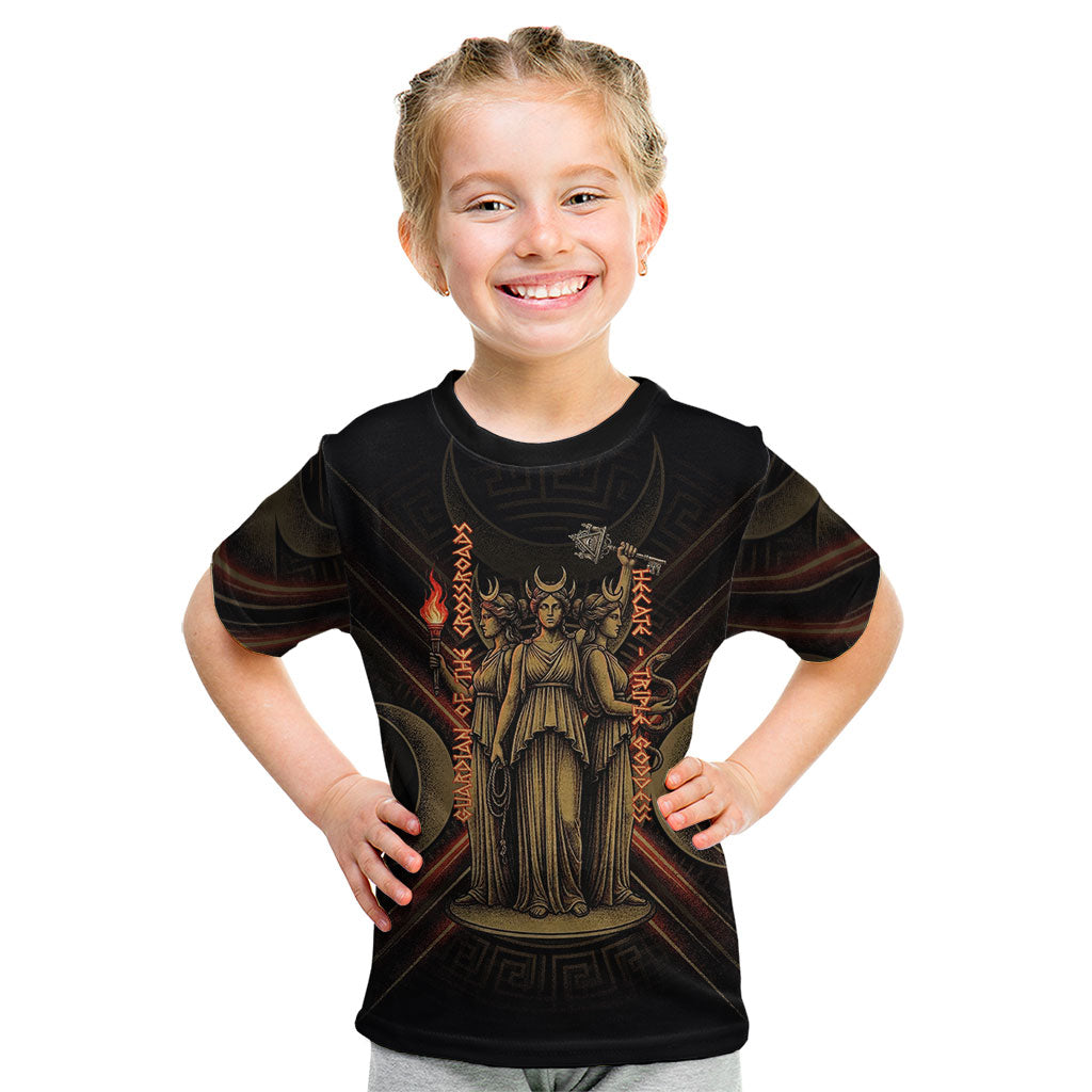 Hecate Triple Goddess Kid T Shirt Greek Hecate Flaming Torches Key Snake And Hounds