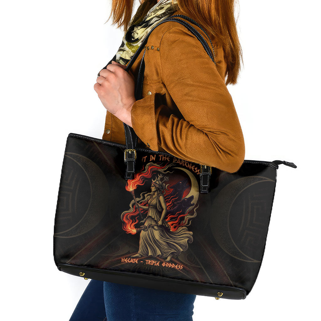 Hecate Triple Goddess Leather Tote Bag Greek Hecate Flaming Torches Key Snake And Hounds
