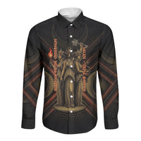 Hecate Triple Goddess Long Sleeve Button Shirt Greek Hecate Flaming Torches Key Snake And Hounds