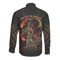 Hecate Triple Goddess Long Sleeve Button Shirt Greek Hecate Flaming Torches Key Snake And Hounds