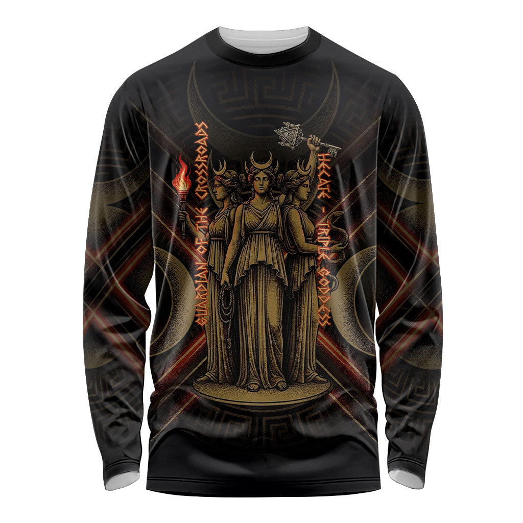 Hecate Triple Goddess Long Sleeve Shirt Greek Hecate Flaming Torches Key Snake And Hounds