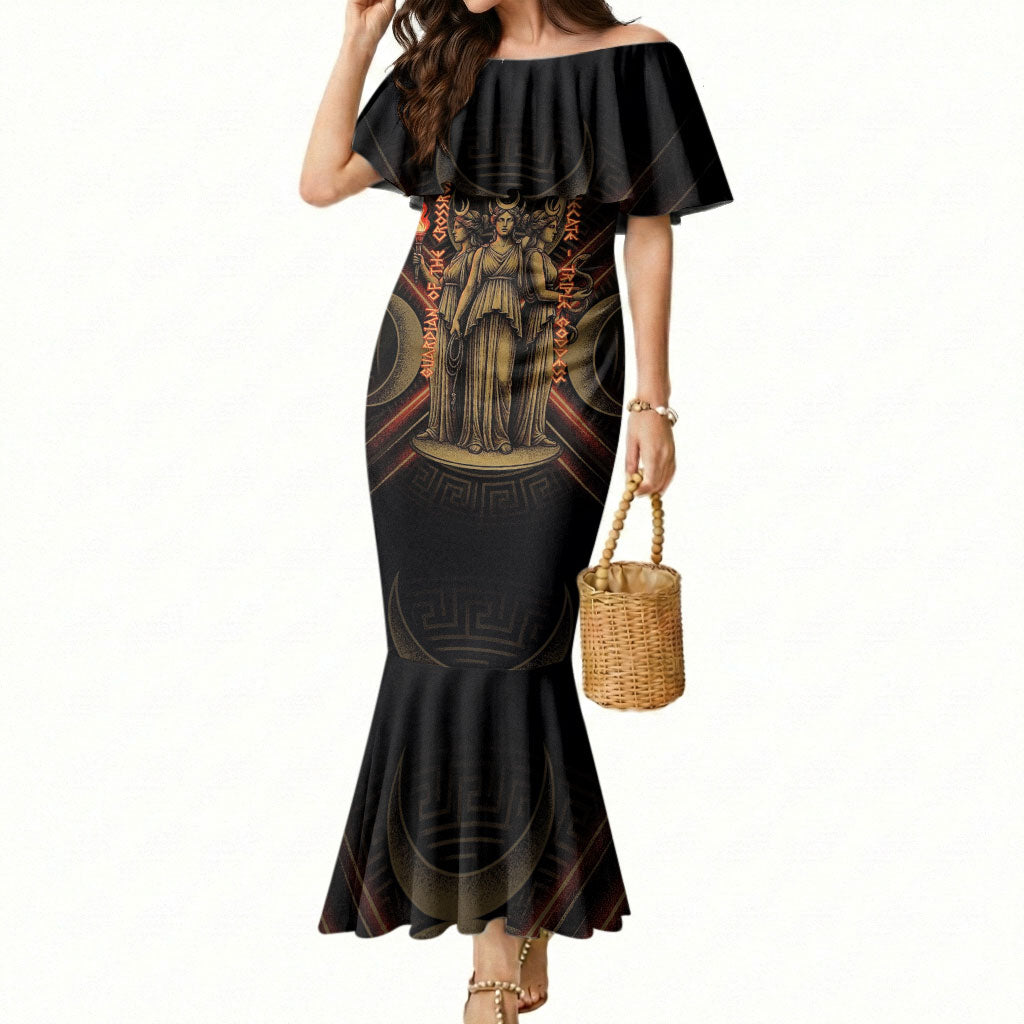 Hecate Triple Goddess Mermaid Dress Greek Hecate Flaming Torches Key Snake And Hounds