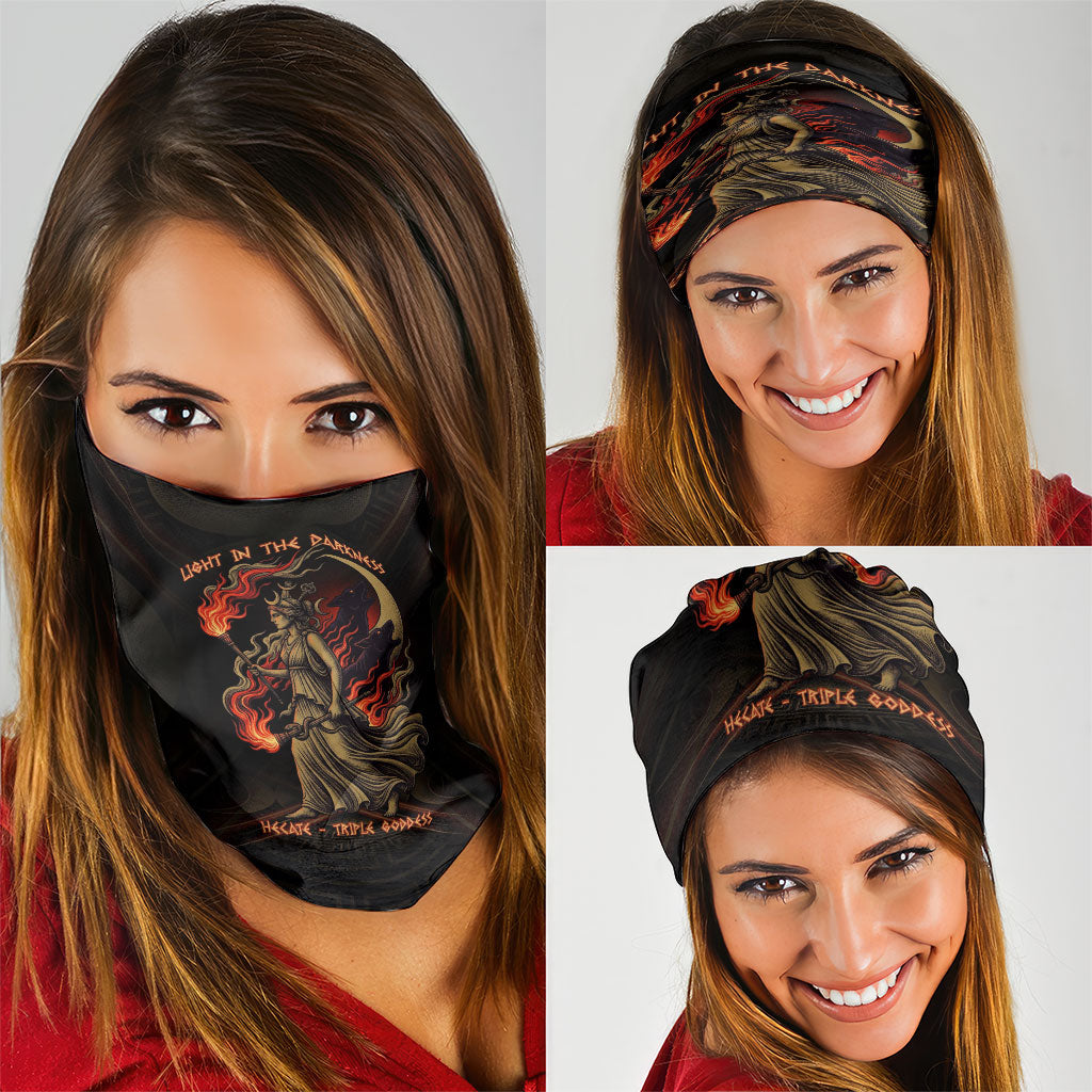Hecate Triple Goddess Neck Gaiter Greek Hecate Flaming Torches Key Snake And Hounds