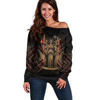 Hecate Triple Goddess Off Shoulder Sweater Greek Hecate Flaming Torches Key Snake And Hounds