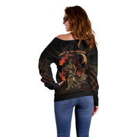 Hecate Triple Goddess Off Shoulder Sweater Greek Hecate Flaming Torches Key Snake And Hounds