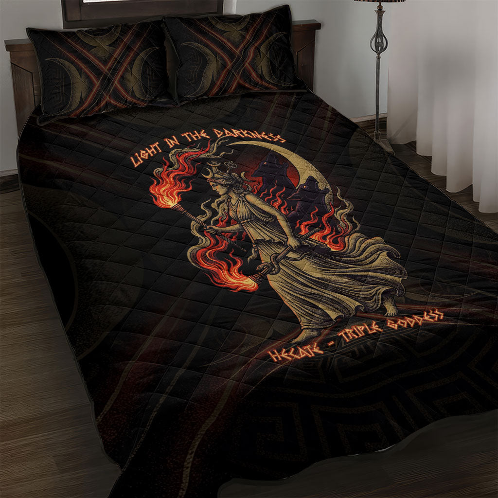Hecate Triple Goddess Quilt Bed Set Greek Hecate Flaming Torches Key Snake And Hounds