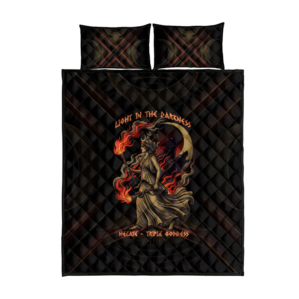 Hecate Triple Goddess Quilt Bed Set Greek Hecate Flaming Torches Key Snake And Hounds