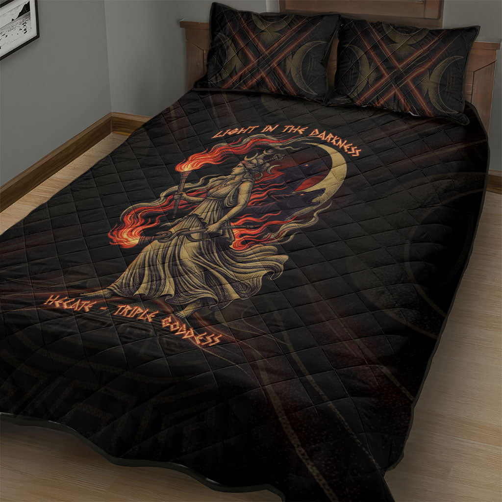 Hecate Triple Goddess Quilt Bed Set Greek Hecate Flaming Torches Key Snake And Hounds