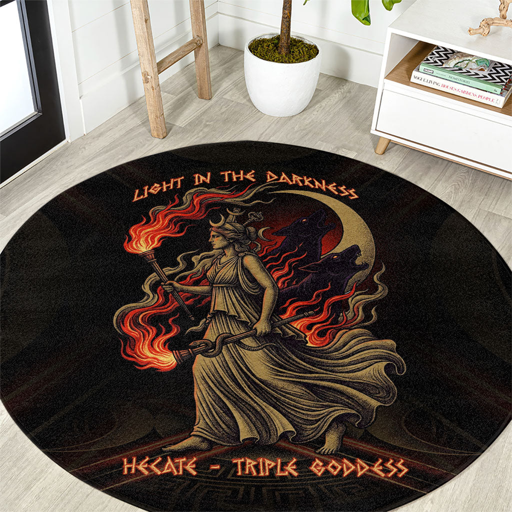 Hecate Triple Goddess Round Carpet Greek Hecate Flaming Torches Key Snake And Hounds
