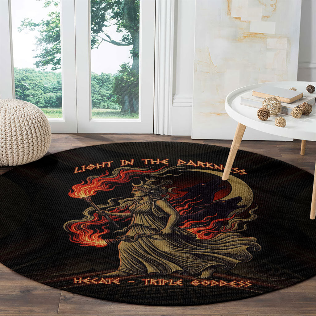Hecate Triple Goddess Round Carpet Greek Hecate Flaming Torches Key Snake And Hounds