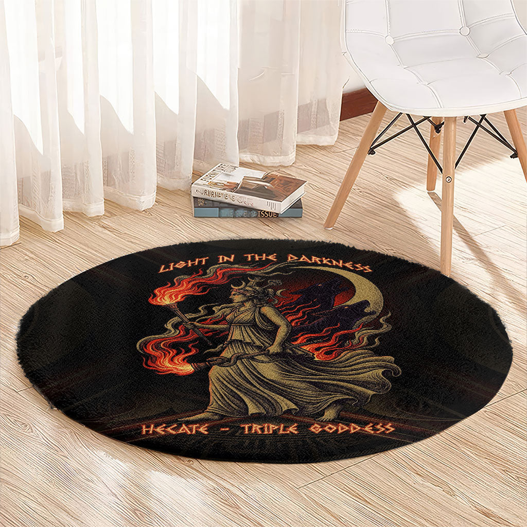 Hecate Triple Goddess Round Carpet Greek Hecate Flaming Torches Key Snake And Hounds
