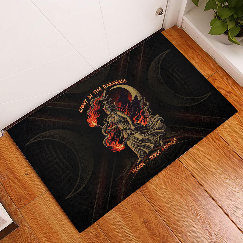 Hecate Triple Goddess Rubber Doormat Greek Hecate Flaming Torches Key Snake And Hounds