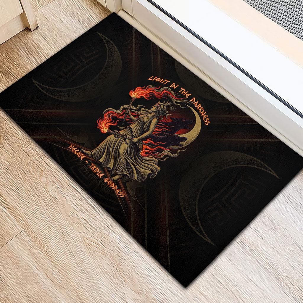 Hecate Triple Goddess Rubber Doormat Greek Hecate Flaming Torches Key Snake And Hounds