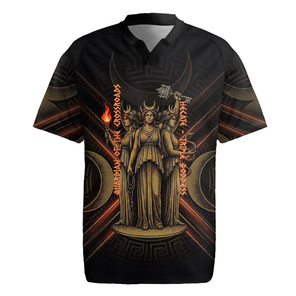 Hecate Triple Goddess Rugby Jersey Greek Hecate Flaming Torches Key Snake And Hounds