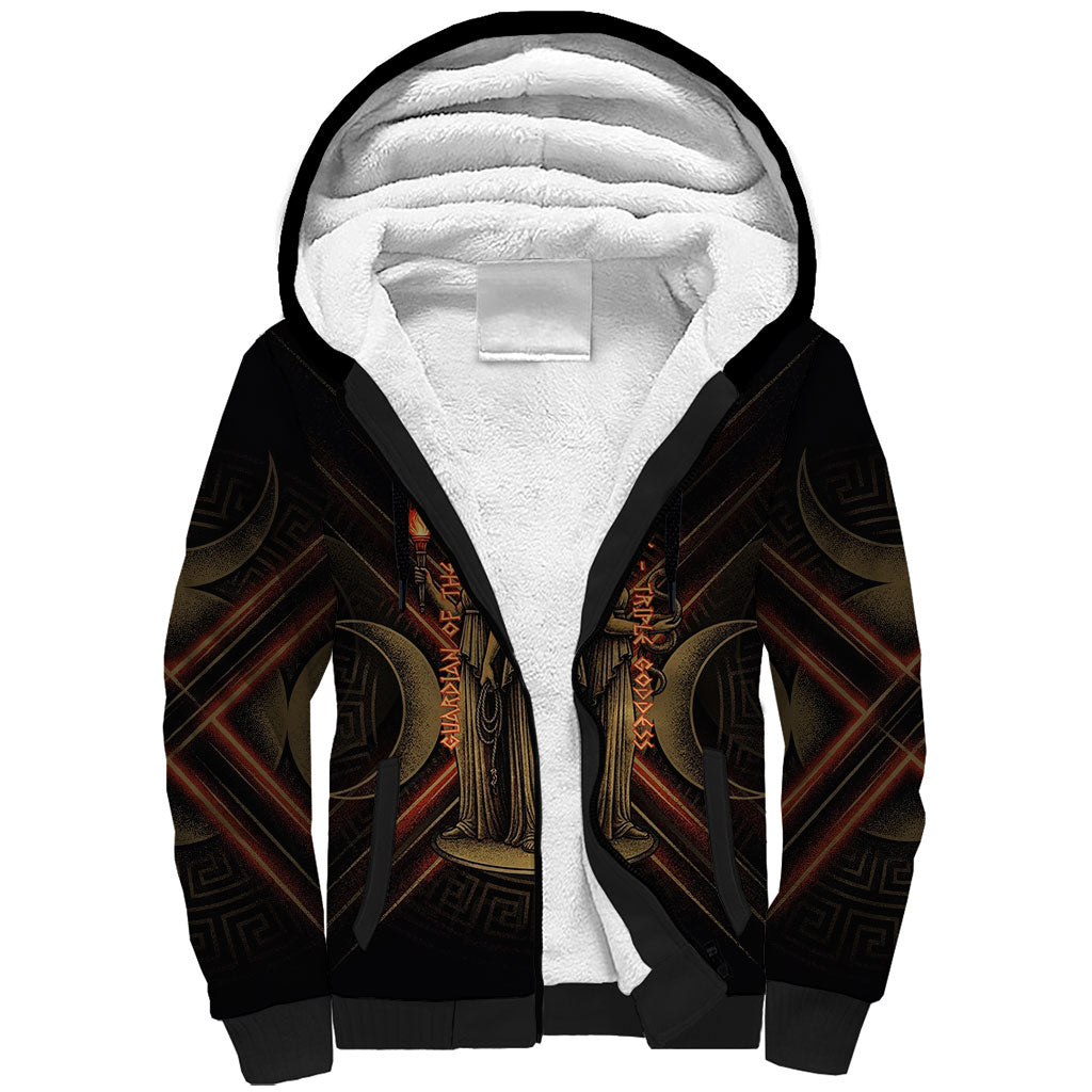 Hecate Triple Goddess Sherpa Hoodie Greek Hecate Flaming Torches Key Snake And Hounds