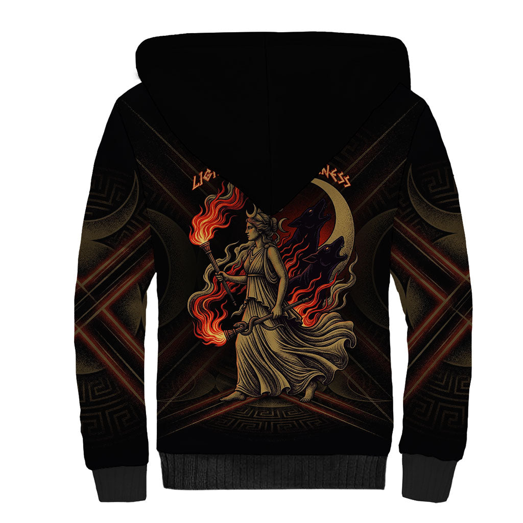 Hecate Triple Goddess Sherpa Hoodie Greek Hecate Flaming Torches Key Snake And Hounds