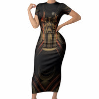 Hecate Triple Goddess Short Sleeve Bodycon Dress Greek Hecate Flaming Torches Key Snake And Hounds