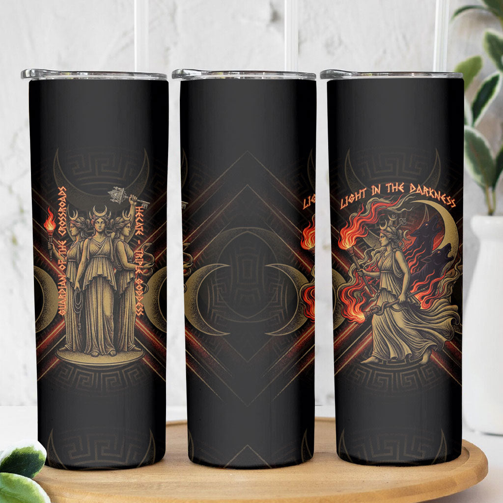 Hecate Triple Goddess Skinny Tumbler Greek Hecate Flaming Torches Key Snake And Hounds