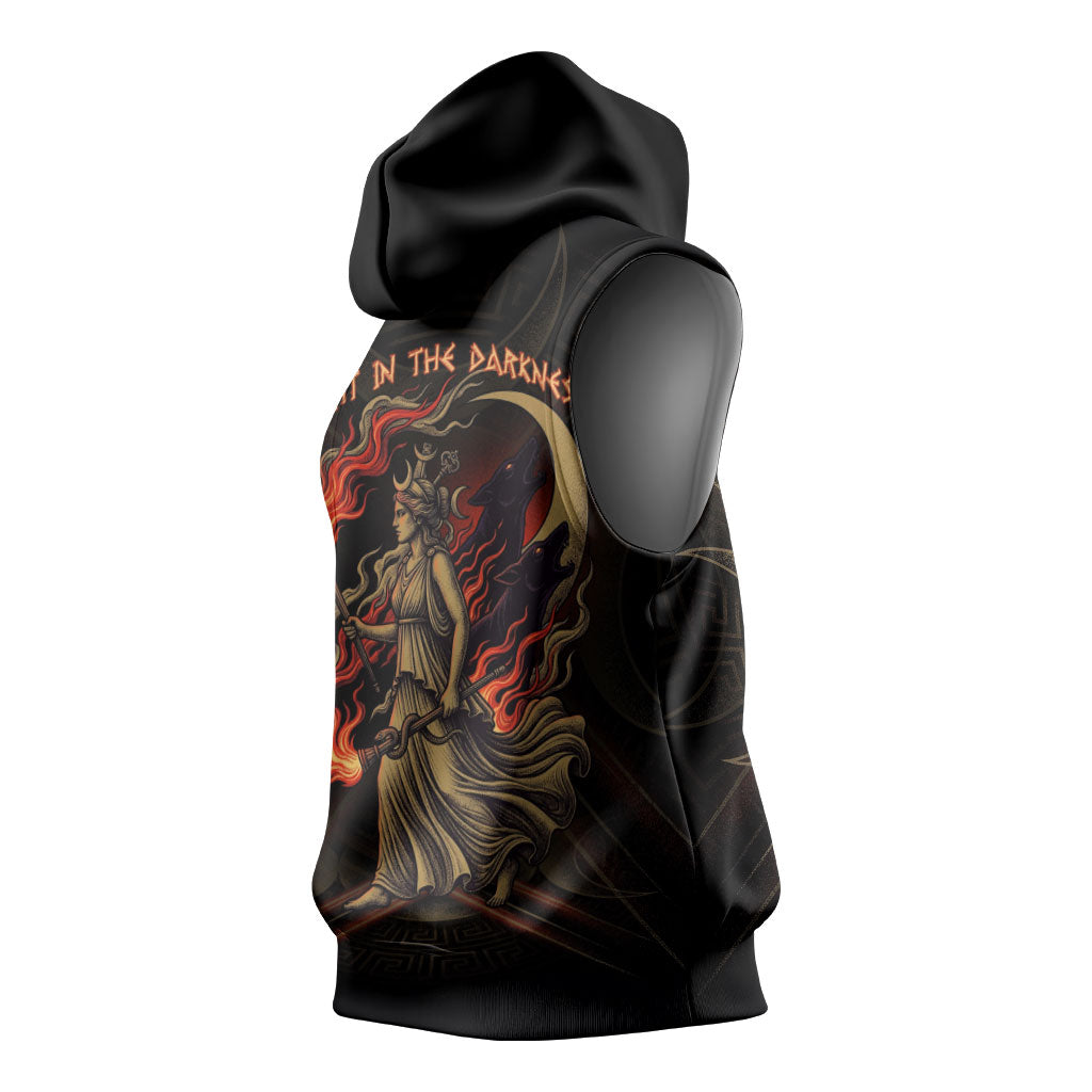 Hecate Triple Goddess Sleeveless Hoodie Greek Hecate Flaming Torches Key Snake And Hounds