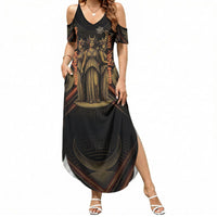 Hecate Triple Goddess Summer Maxi Dress Greek Hecate Flaming Torches Key Snake And Hounds