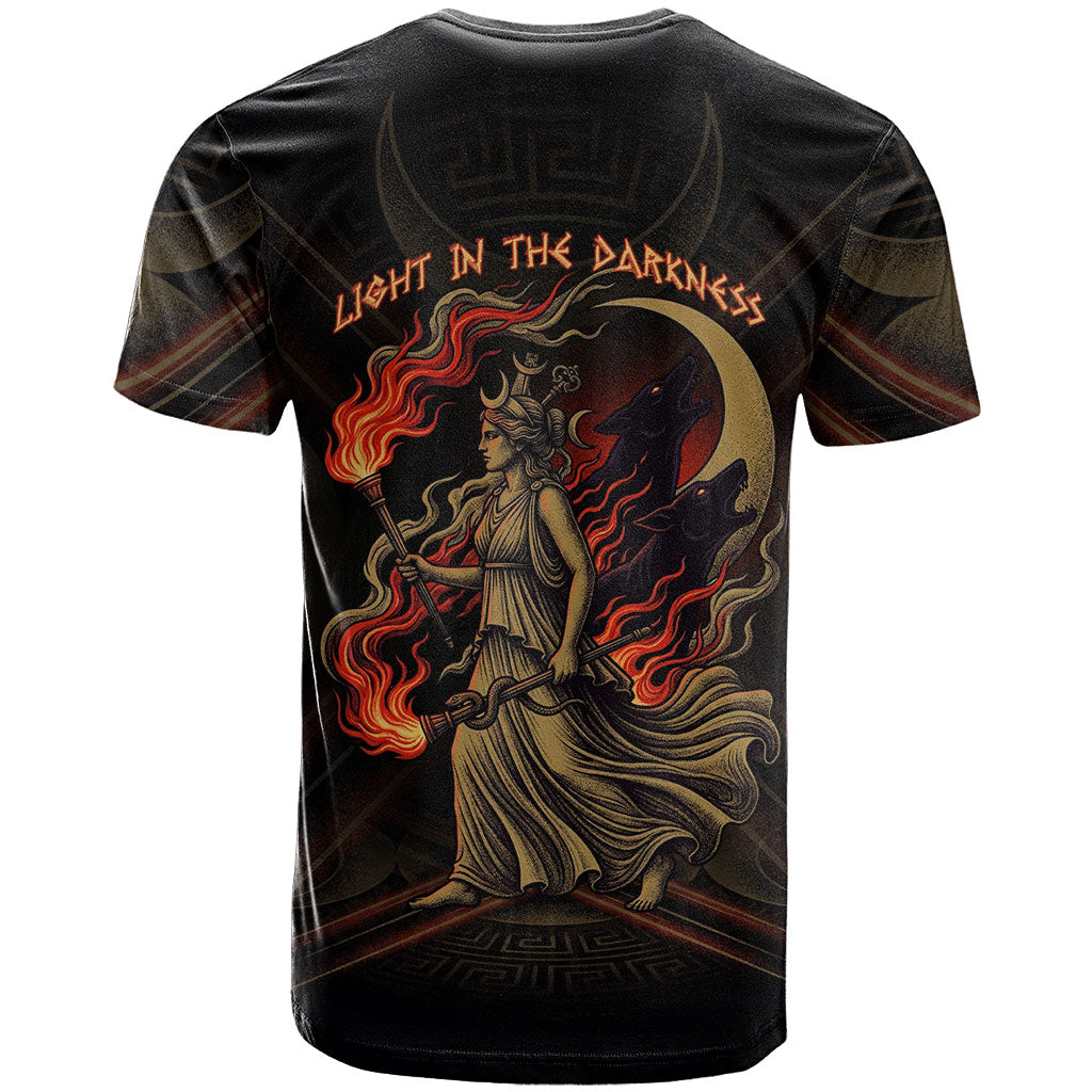 Hecate Triple Goddess T Shirt Greek Hecate Flaming Torches Key Snake And Hounds