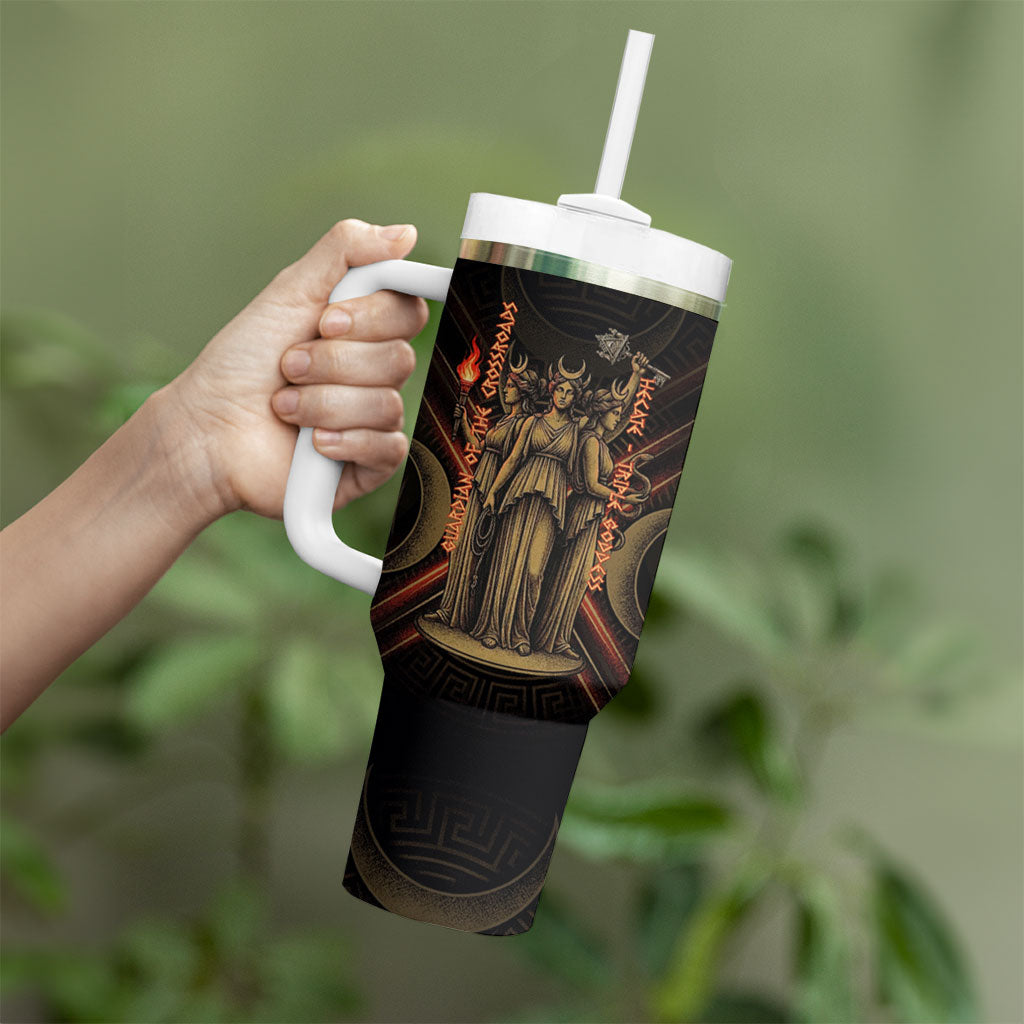 Hecate Triple Goddess Tumbler With Handle Greek Hecate Flaming Torches Key Snake And Hounds
