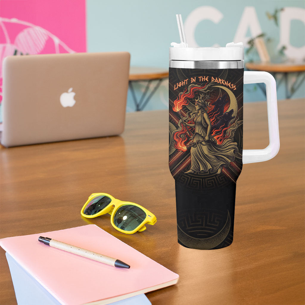Hecate Triple Goddess Tumbler With Handle Greek Hecate Flaming Torches Key Snake And Hounds
