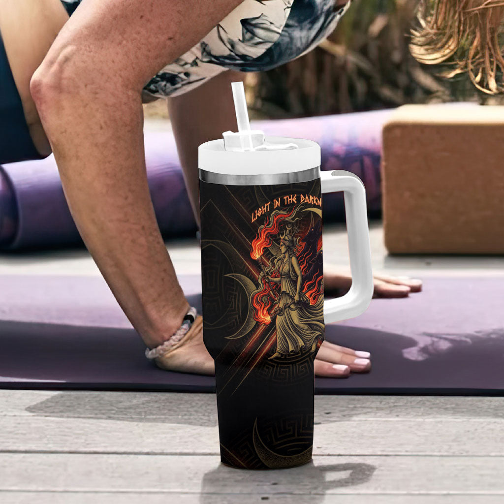 Hecate Triple Goddess Tumbler With Handle Greek Hecate Flaming Torches Key Snake And Hounds