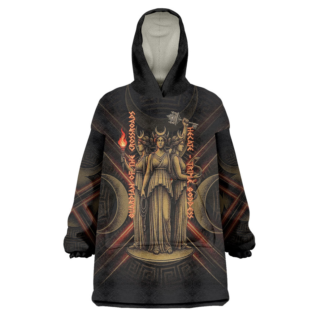 Hecate Triple Goddess Wearable Blanket Hoodie Greek Hecate Flaming Torches Key Snake And Hounds