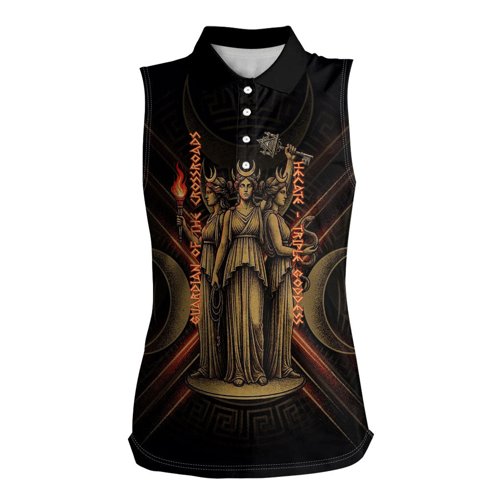 Hecate Triple Goddess Women Sleeveless Polo Shirt Greek Hecate Flaming Torches Key Snake And Hounds
