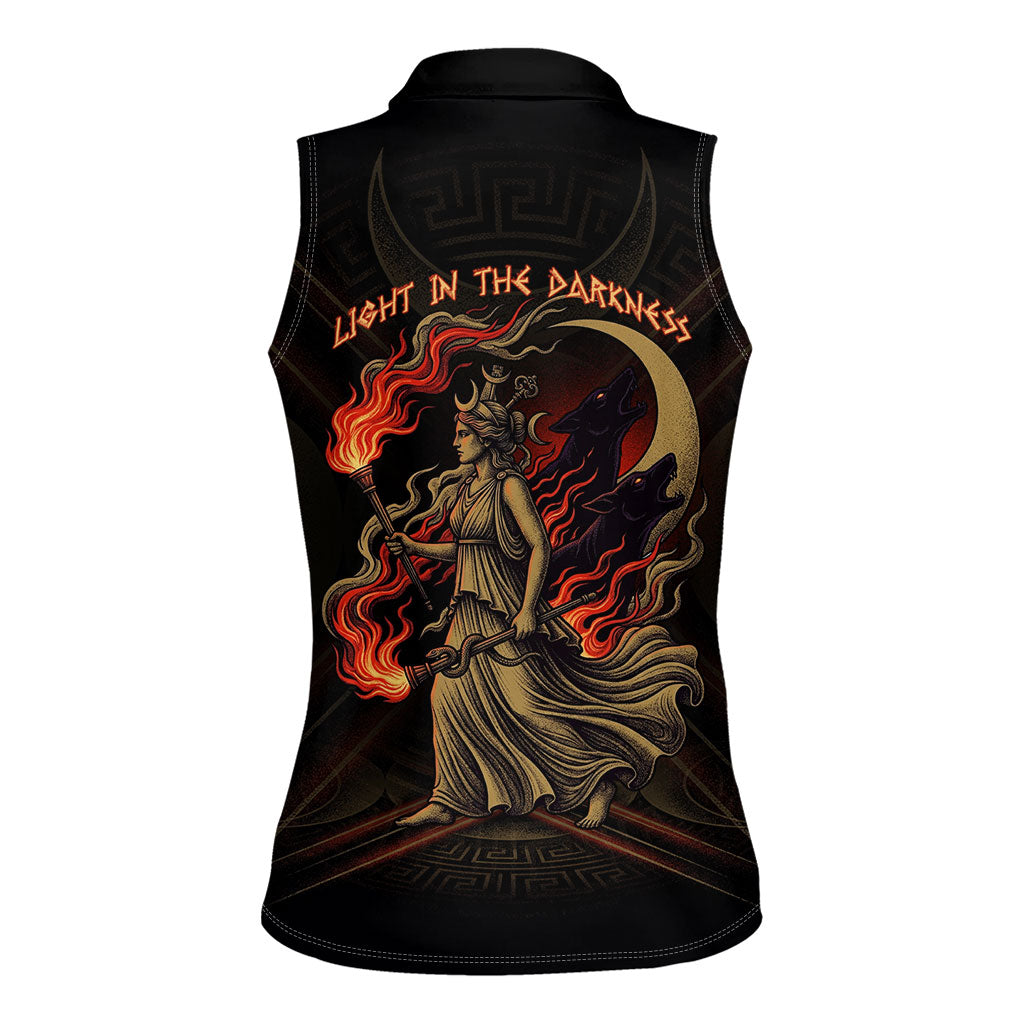 Hecate Triple Goddess Women Sleeveless Polo Shirt Greek Hecate Flaming Torches Key Snake And Hounds