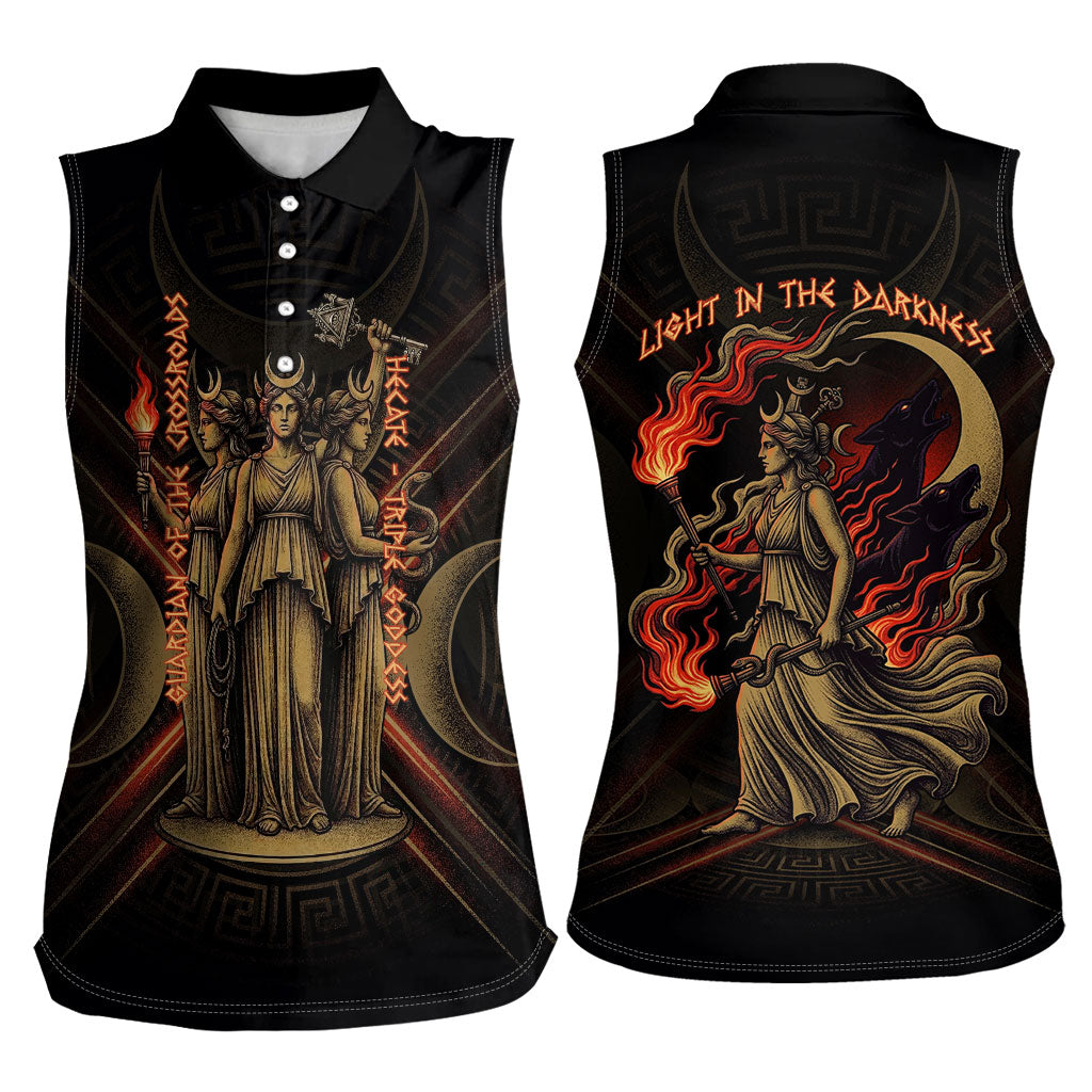 Hecate Triple Goddess Women Sleeveless Polo Shirt Greek Hecate Flaming Torches Key Snake And Hounds