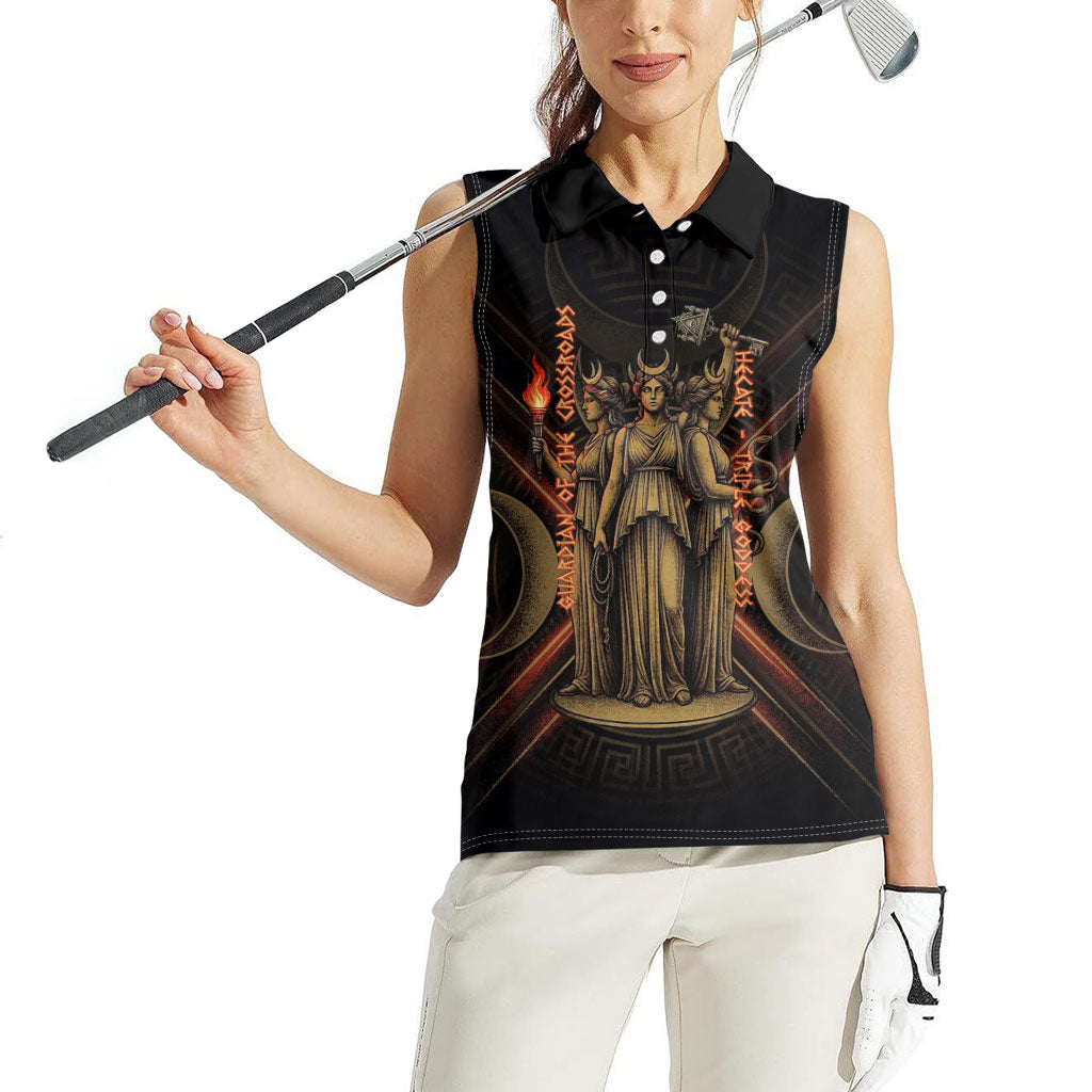Hecate Triple Goddess Women Sleeveless Polo Shirt Greek Hecate Flaming Torches Key Snake And Hounds